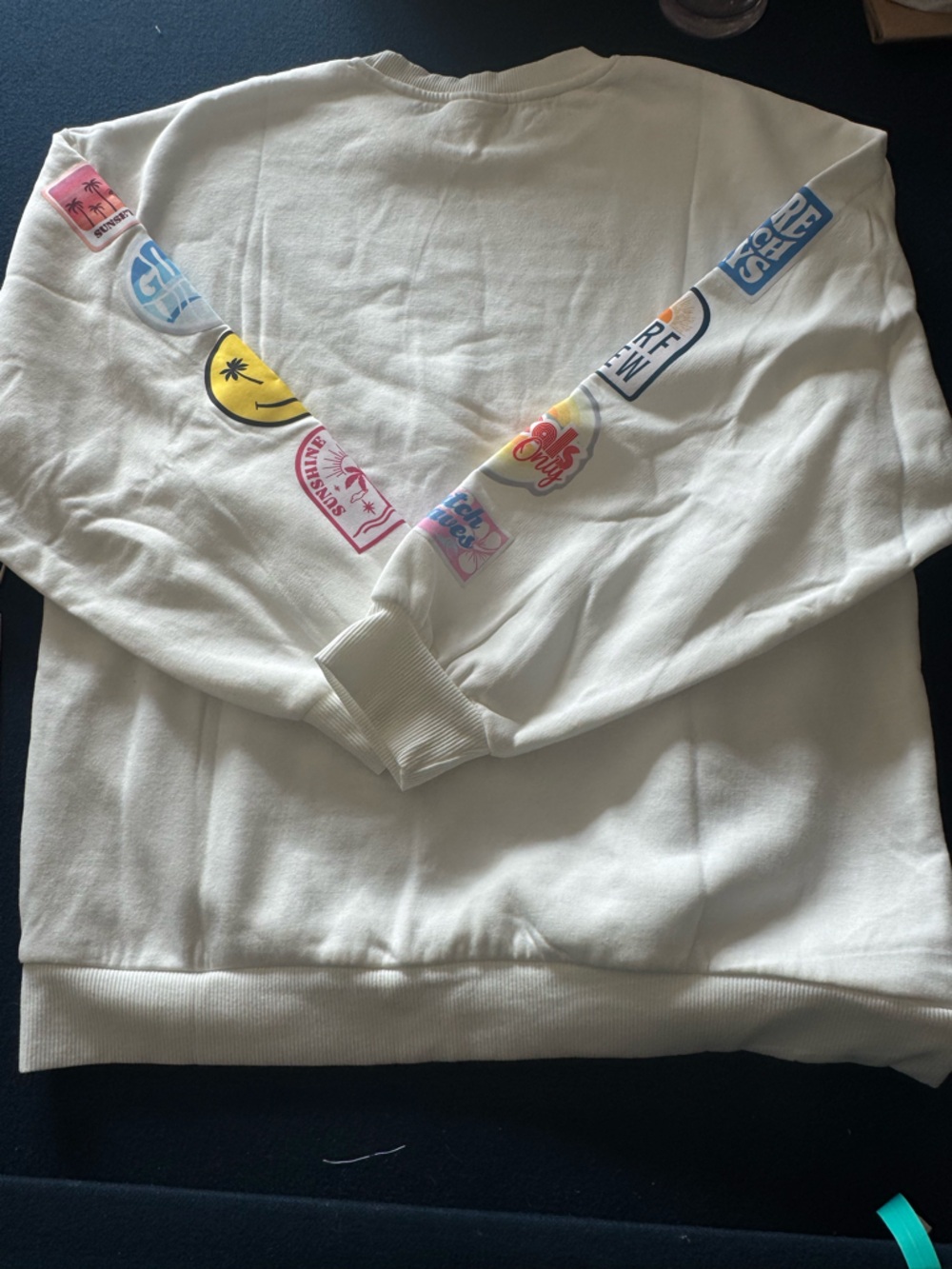 Ocean Drive White Sweatshirt with Yellow Smiley plud many more FUN Patch Prints🙂 - Picture 5 of 10